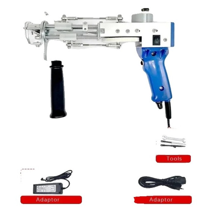 Pistol de tufting 2-in-1, functionalitate pile taiate si bucle, viteza mare de cusut, albastru