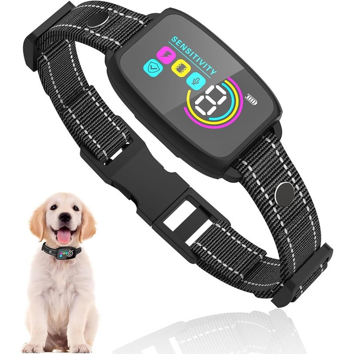 Zgarda electronica anti-latrat pentru caini, Xiusaqio, impermeabil IP67, reincarcabil, moduri ajustabile, negru, 0-27inch