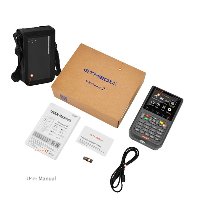 Detector de semnal satelit V8 Finder 2 cu geanta, 3.5 inch LCD, alimentare prin USB Type-C, portabil