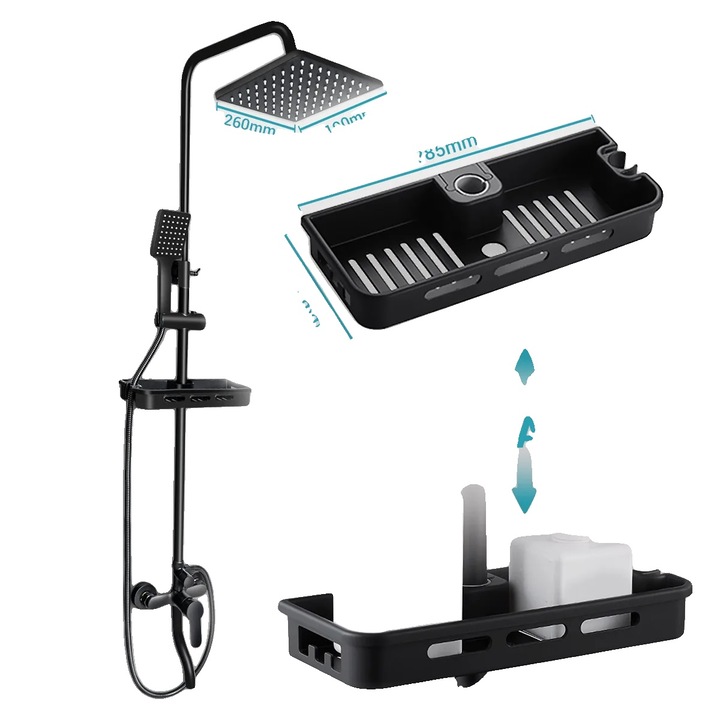 Zuhanycsaptelep, bronz, hideg-melegvíz keverő, sárgaréz szerkezet, fekete felület