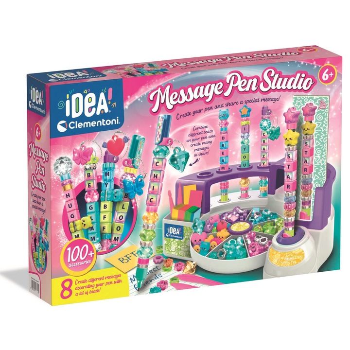 Set creativ personalizare stilouri, CLEMENTONI, 42x30x8cm, multicolor