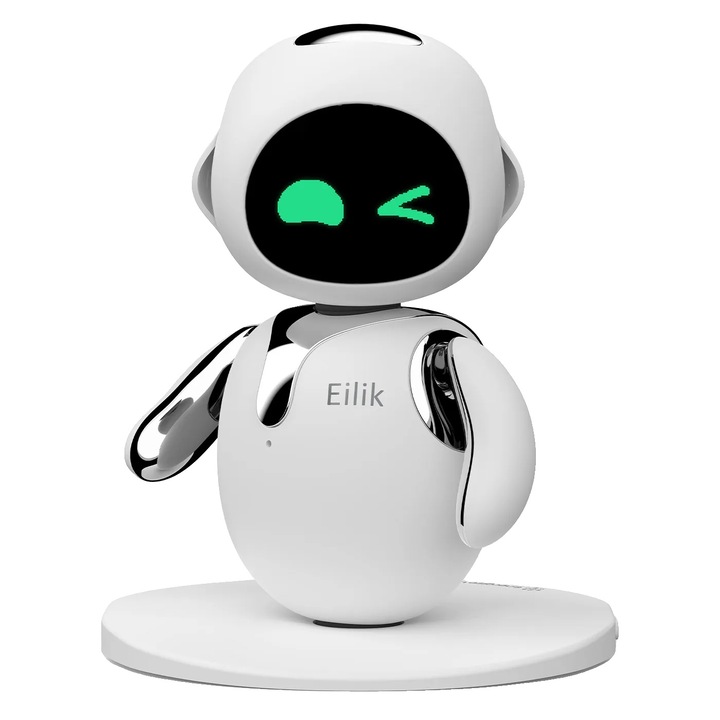 Robot de jucarie interactiv, 15 cm, finisaj cromat, senzor de atingere