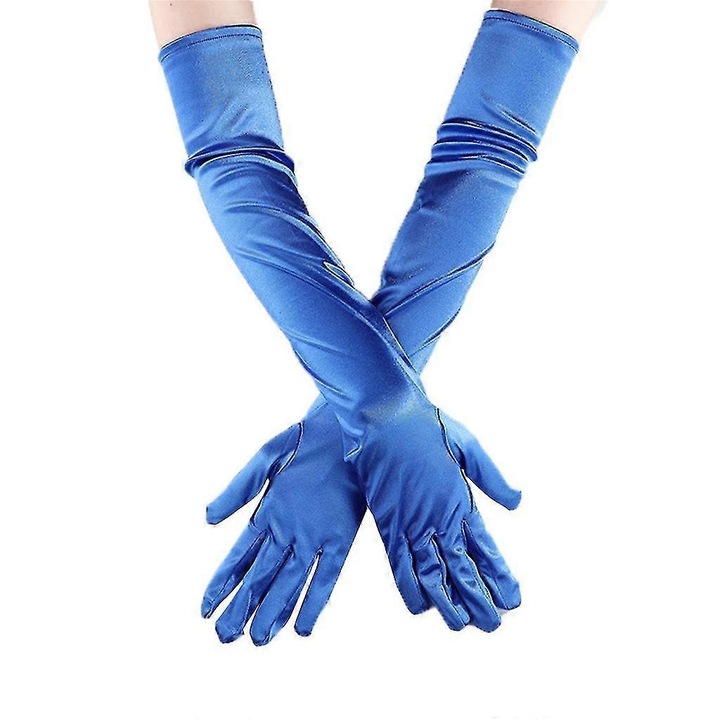 Manusi de seara din satin pentru femei - ideale pentru dans, mirese si spectacole pe scena, albastru regal