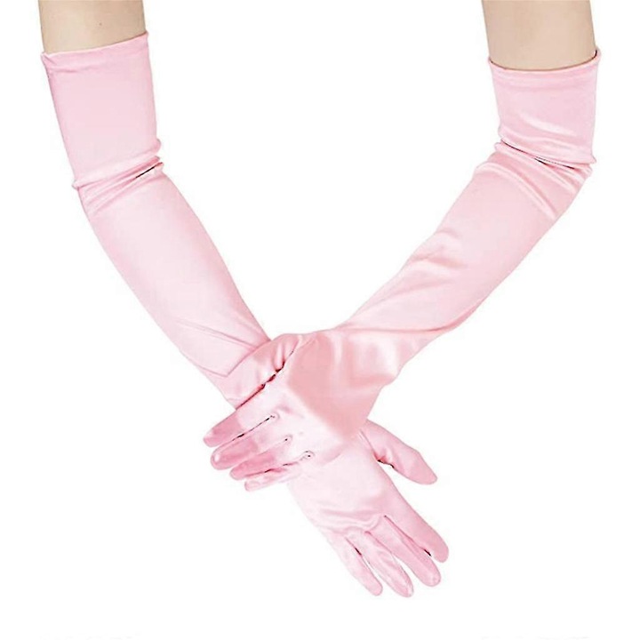 Manusi de seara din satin pentru femei - ideale pentru dans, mirese si spectacole pe scena, roz