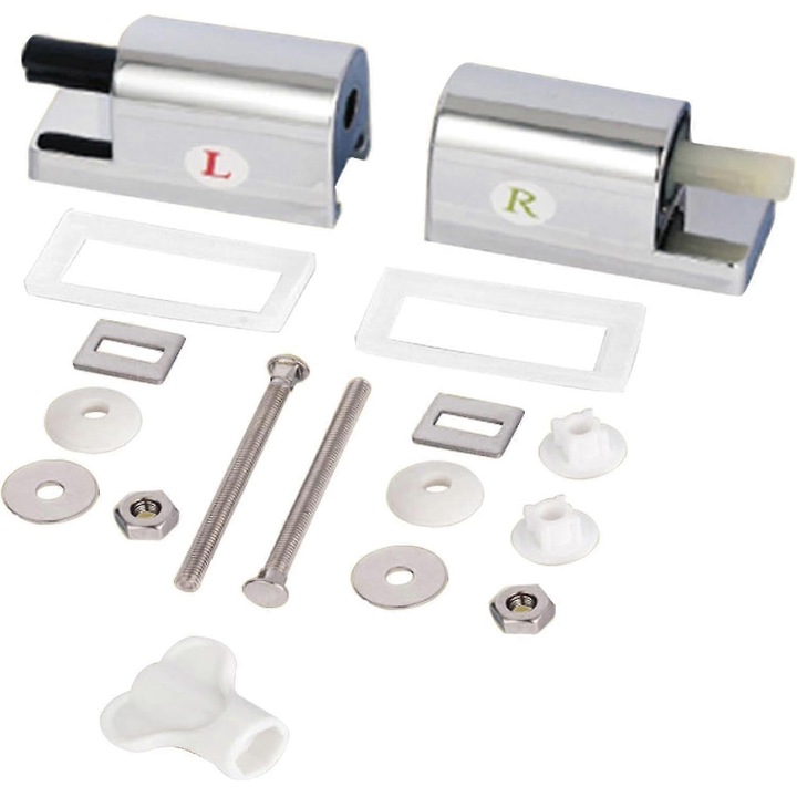 Set accesorii pentru capac de toaleta, balamale cu inchidere lenta, argintii, pentru diverse modele, cu 1 geanta de instalare