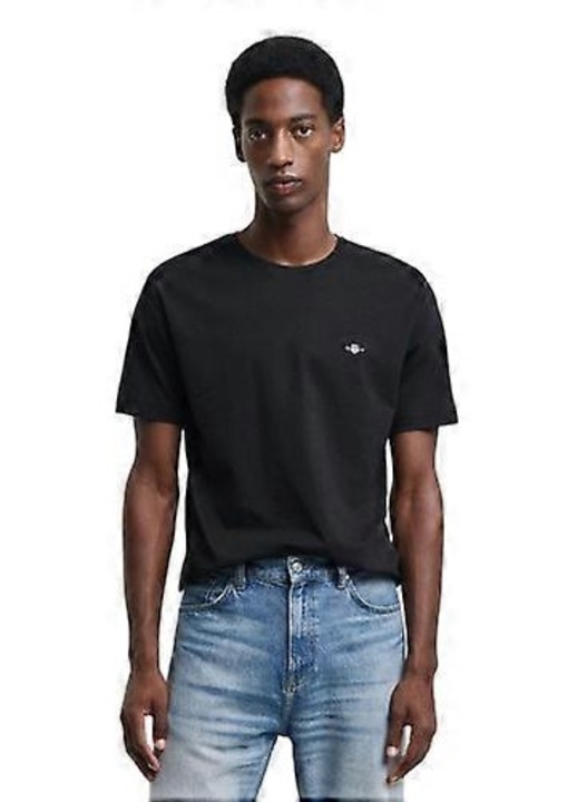 Tricou barbati, negru, bumbac, design brodat, maneca scurta