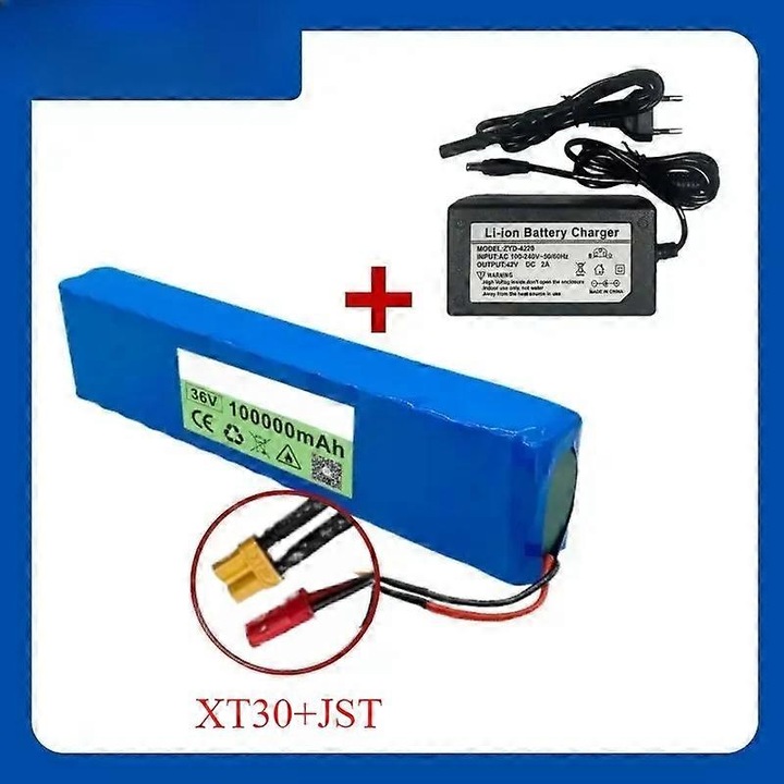 Литиева батерия 36V 100000mAh 10S3P за електрически велосипед, размери 280x68x40mm, произволен цвят