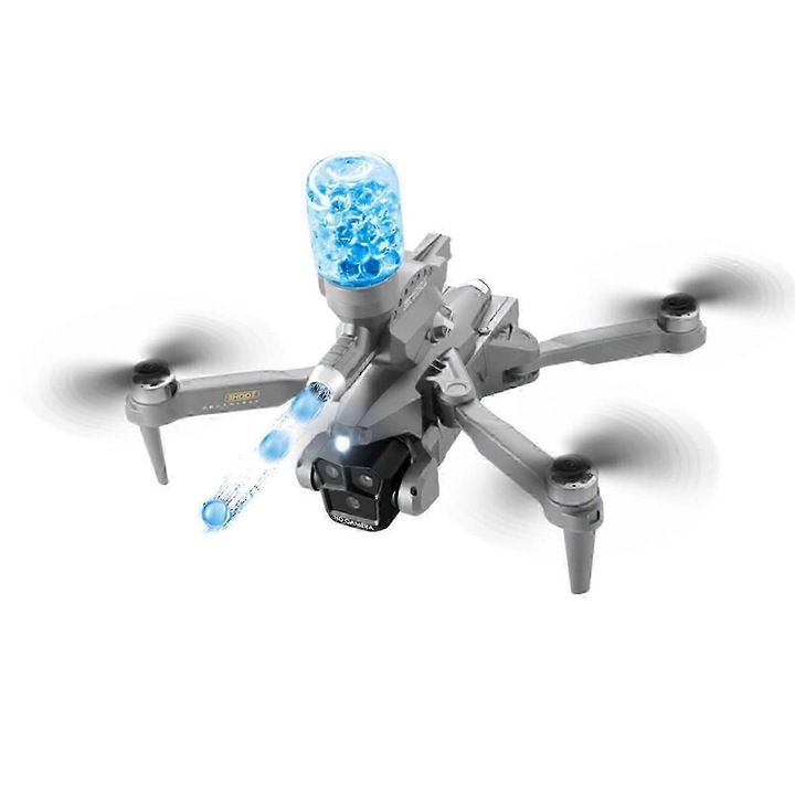 Drona cu apa 2025, camera 1080p, motor fara perii, gri, set cu 3000 de bombe de apa