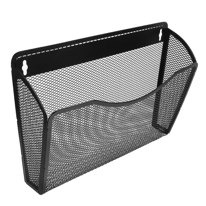 Suport documente, montat pe perete, metal, negru, 35x22x8.5 cm, set cu 2 carlige adezive