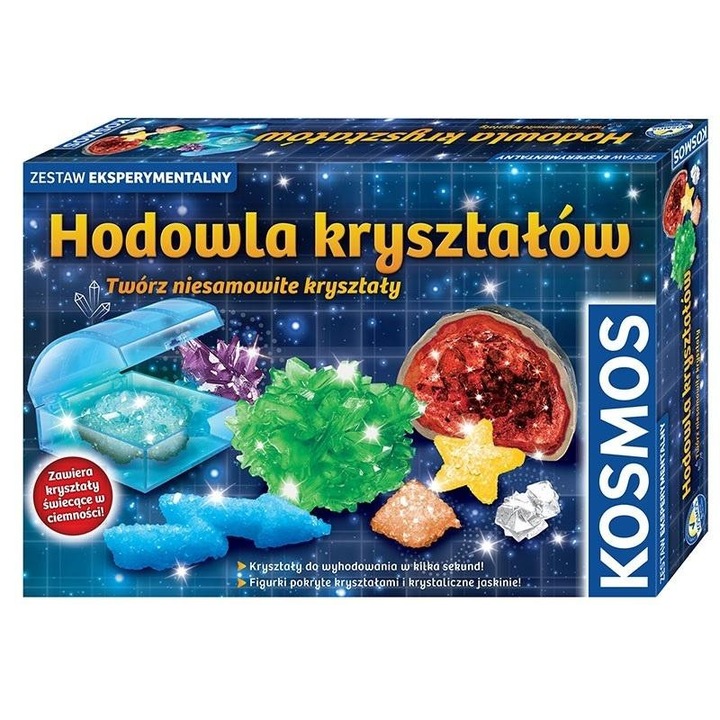 Kristálynövesztő kísérletező készlet, KOSMOS, színes kristályok, geóda, 10x15cm