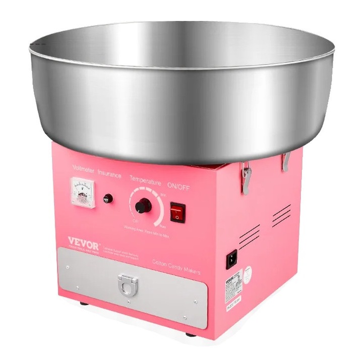 Aparat de preparat vata de zahar, 1000W, control temperatura, roz