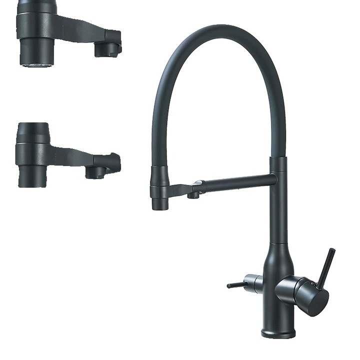 Csaptelep, modern design, sárgaréz anyag, kihúzható fúvóka, matt fekete