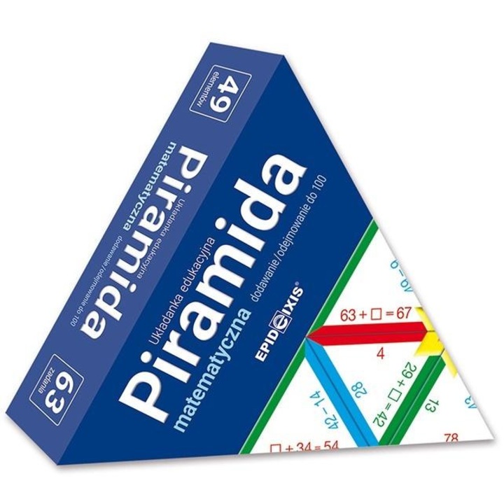 Piramida educațională, matematică M4, EPIDEIXIS, 49 triunghiuri, adunare/împărțire, multicolor