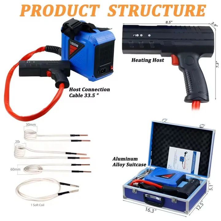 Hőlégfúvó, 1800W, hordozható kivitel, alumínium doboz, EU csatlakozó