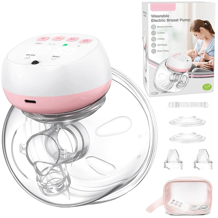 Mellszívó, 12 szívási szint, rózsaszín, USB újratölthető