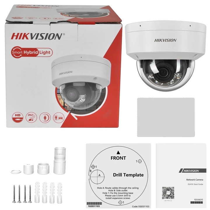 Camera de supraveghere IP HIKVISION, 8MP, tehnologie Smart Hybrid Light, 2.8mm, rezistenta la apa si praf, dimensiuni 1/2.7"