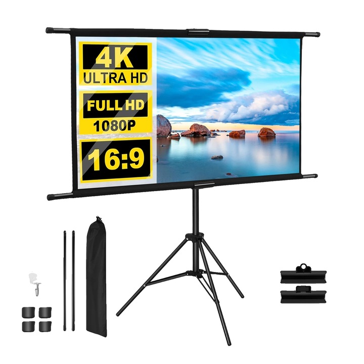 Ecran de proiectie, 100 inch, 16:9, unghi de vizionare 160, material aluminiu, usor 2.4 lb