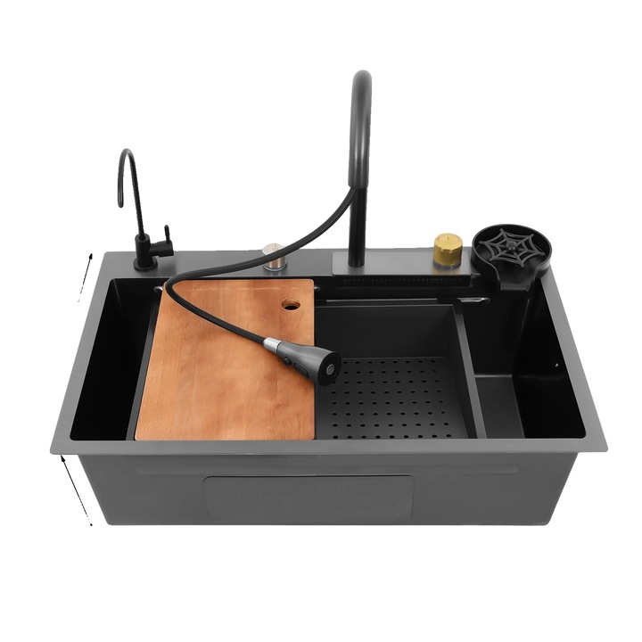 Chiuveta utilitara, inox, design rectangular, accesorii incluse, neagra