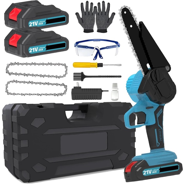 Fierastraie cu lant mini, operare eficienta, design usor, 2 baterii