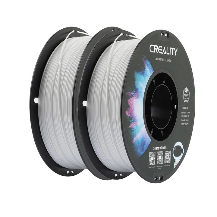 Filament 3D, PETG, 1.75mm, 2KG, fehér