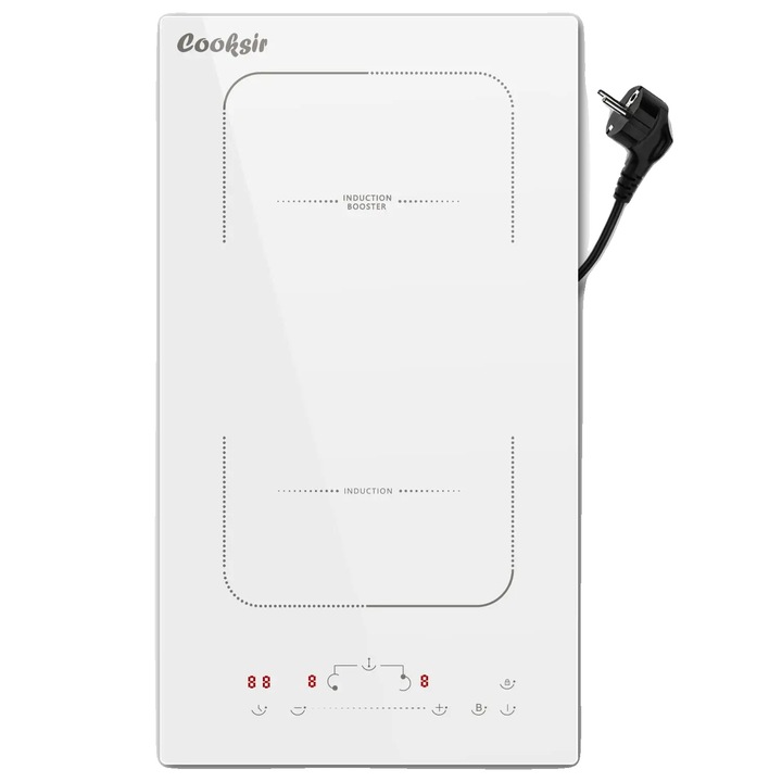 Elektromos főzőlap, dupla főzőzóna, érintőpaneles vezérlés, fehér, 52x29x6.1cm