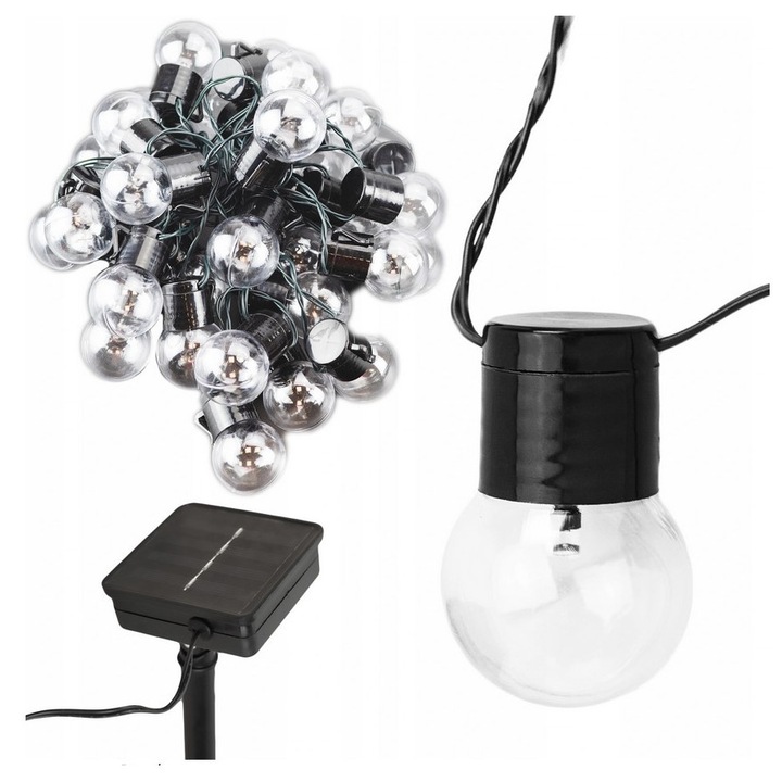 Girlanda luminoasa solara, 6,5 m, 30x, G40, Alb cald