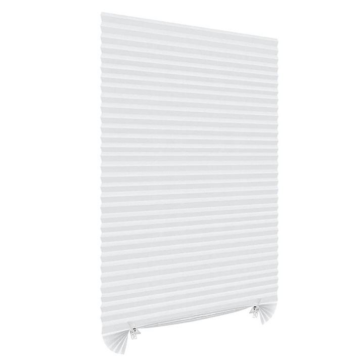 Jaluzea tip Evantai din PVC Textil Alb, BOMSTOM, Sistem de Prindere Autoadeziv Inclus, Instalare Fara Gaurire, 600 x 1800 mm