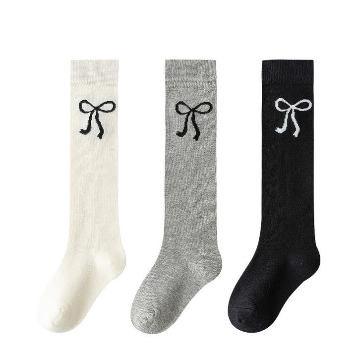 Hosszú zokni 3/4 gyerek, BOMSTOM, pamut és elasztán, 6-12 év, talp 28-22cm, 32-36EU méret, lányoknak, kisgyerekeknek, szürke, fehér, fekete