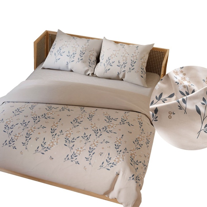 Lenjerie de pat set 200x220cm + 2x70x80cm Markizeta, satin, flori delicate