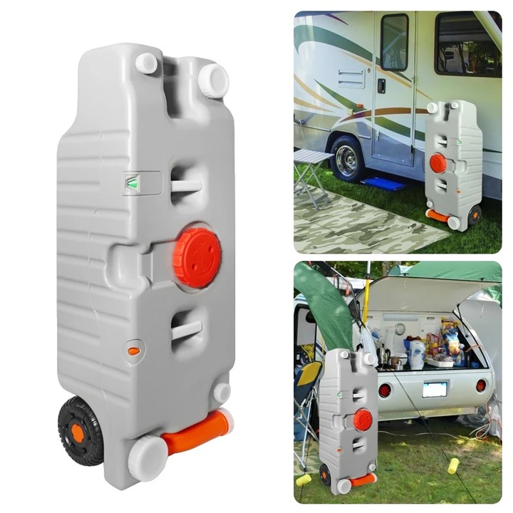 Rezervor pentru apa, 75 l, plastic dur, cu roti, duza de drenaj rotativa, 30x20x15 inchi