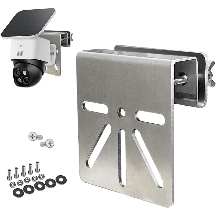 Suport de jgheab din otel inoxidabil pentru Eufy Security SoloCam S340, suport pentru camera de securitate cu alimentare solara, suruburi antirugina, instalare fara gaurire, compatibil cu camerele IP PTZ