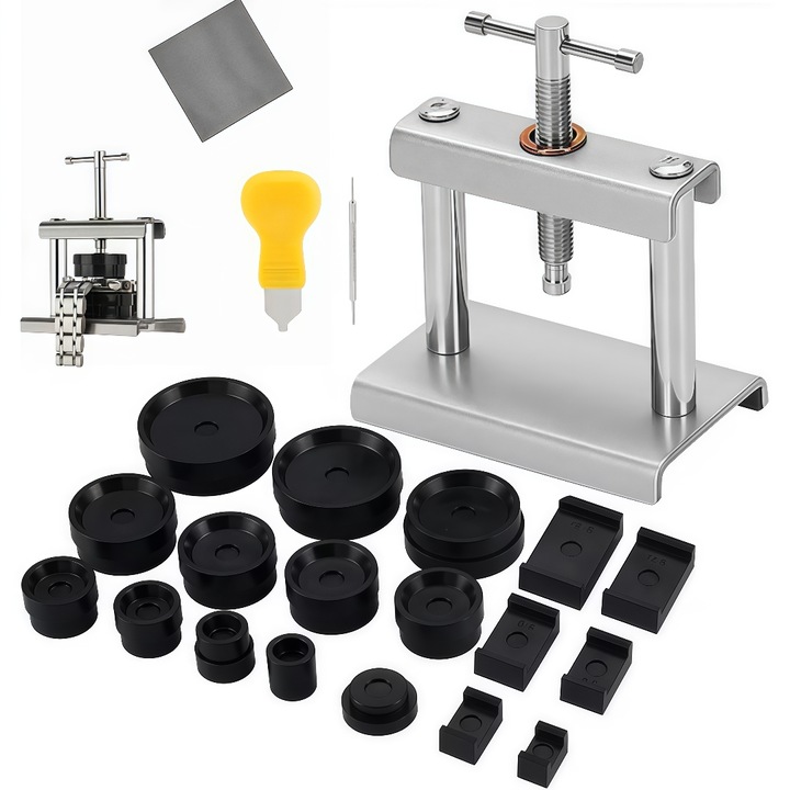 Presa capace ceasuri, Aottom®, cu 18 matrite, ajustabila, metal, Argintiu