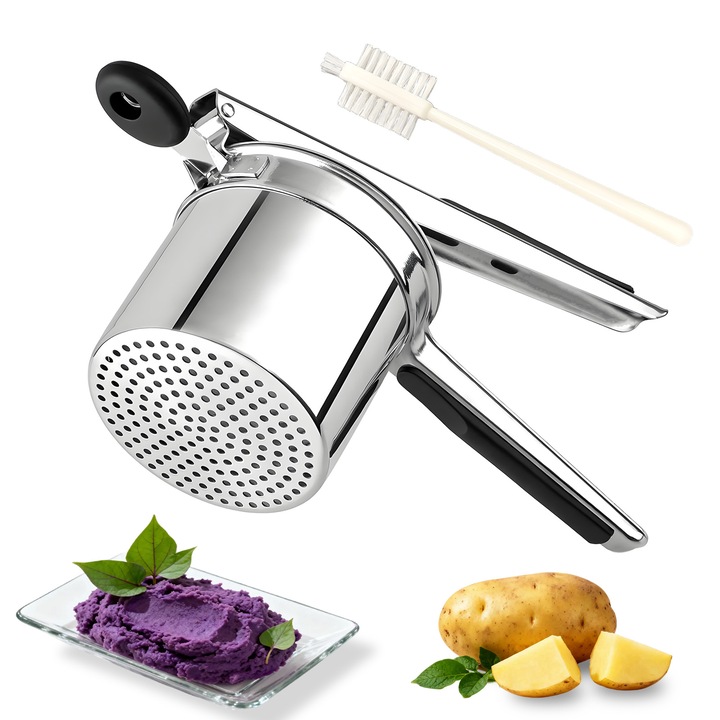 Presa pentru Piure de Cartofi, Hokitpro® Presa pentru Cartofi din Otel Inoxidabil, Filtru fixat nu se va deconecta, pentru Piure Pufos, Terci de Legume, Sucuri de Fructe si alte Retete Gourmet, 32.8x10x13cm