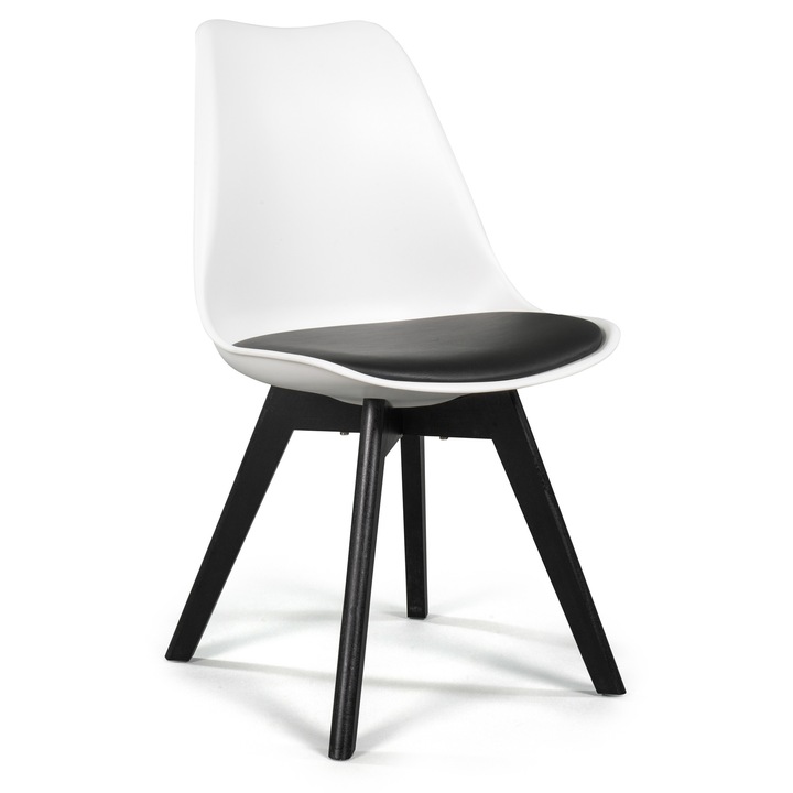 Scaun cu spatar New-Home DUBLIN, alb-negru, picioare din lemn, 100 kg, pentru living