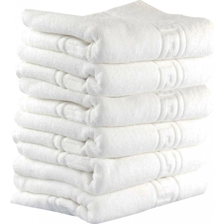 Set 6 prosoape Kotonia Home Hotel - Greek Border Jacquard, 30x50 cm, 100% bumbac, alb