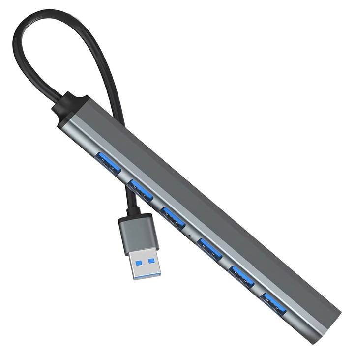 RETOO Connect USB-C hub, 7 USB 2.0 port, 1 USB 3.0 port, USB 2.0 maximális adatátvitel 480 Mbps, USB 3.0 maximális adatátvitel 5 Gbps, Töltés és adatátvitel, Plug&Play, Kompatibilis más eszközökkel, Több adat egyidejű szinkronizálása, Pánttal, Ezüst