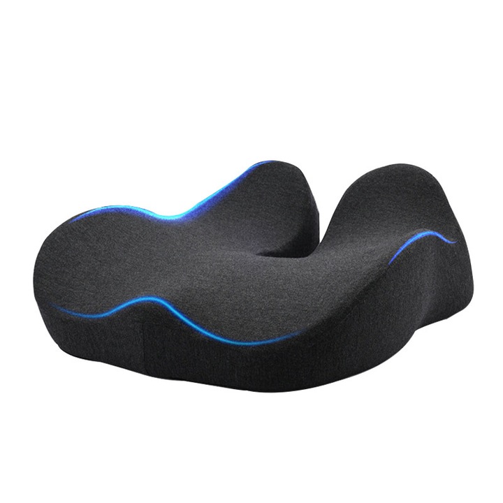 Perna ortopedica sezut, Zeguer, Pentru scaune de birou, Spuma cu memorie, Husa lavabila, Fund anti-alunecare, Protectie stiintifica a coloanei vertebrale, Design ergonomic, Gri inchis