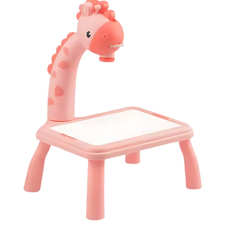 Proiector de desen Giraffe, R2 Invest, roz, 28x19,5x18,5cm, set cu 3 discuri de desene