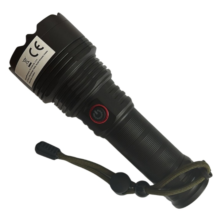 Тактически LED фенер R2 Invest, 30W, 4.7x4.7x18.2см, с държач за ръка, захранване с батерия 26650 (не са включени)