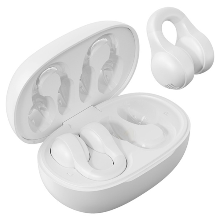 Casti Wireless X51 clamp de ureche 5.4, inalta calitate a sunetului, sunet surround stereo, microfon audio HD, control tactil, reducerea zgomotului ENC, capacitate mare de viata lunga, Latenta Wireless 40 ms， Ascultati muzica, afaceri si sport Alb