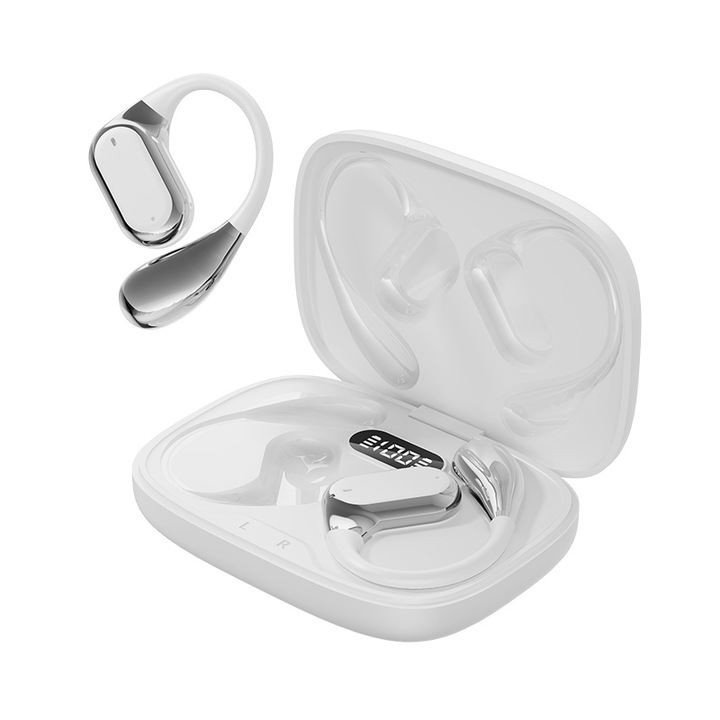 Casti Wireless Q11 casca Bluetooth wireless 5.4ENC reducerea zgomotului, cu baterie de viata lunga, Latenta Wireless 40 ms， Sunet Dolby Stereo de inalta calitate, microfon audio HD, control tactil pentru a asculta muzica, afaceri si sport Alb