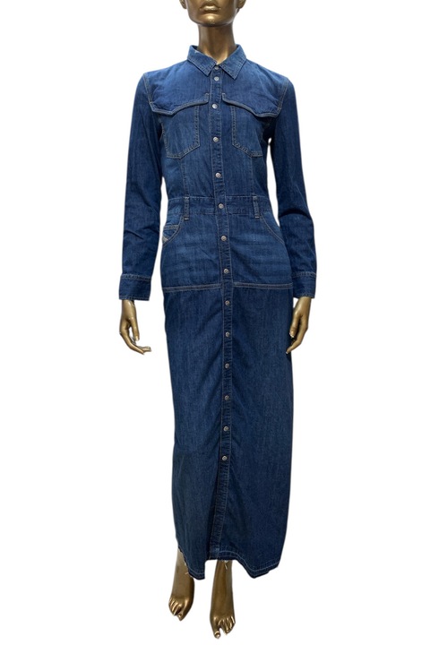 Rochie de damă din denim Diesel 6001490 16121-14, Denim, Mâneci lungi, Croială dreaptă, Nasturi pe toată lungimea, M, Albastru închis