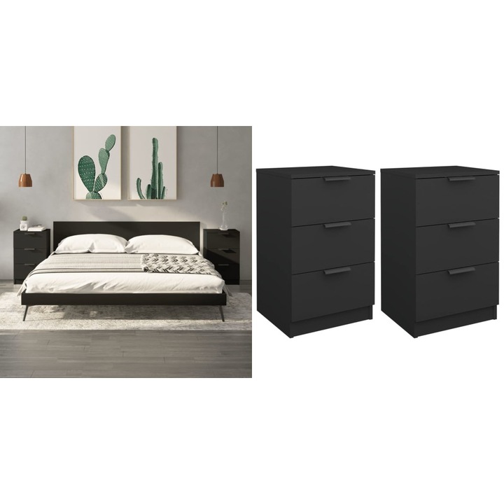 Noptiere, 2 buc., Negru, 40x36x65 cm