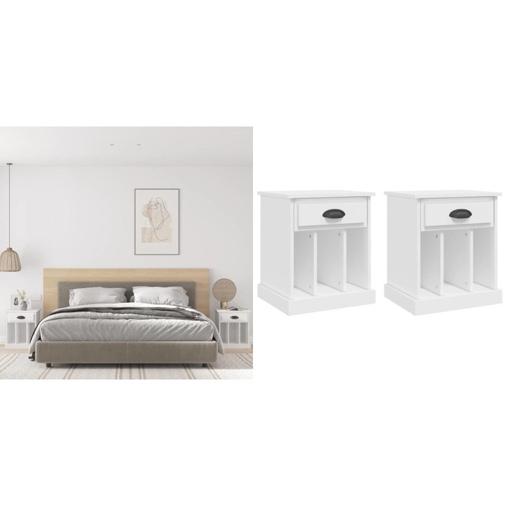 Noptiere, 2 buc., alb, 43x36x50 cm