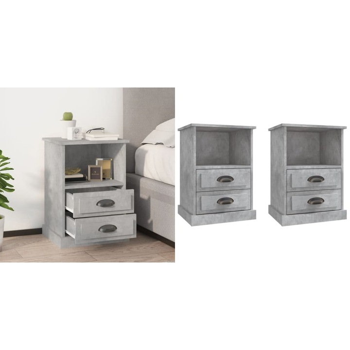 Noptiere, 2 buc., gri beton, 43x36x60 cm