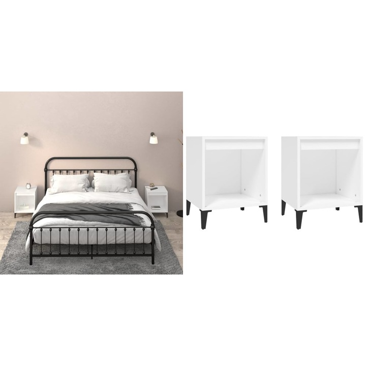 Noptiere, 2 buc., alb, 40x35x50 cm