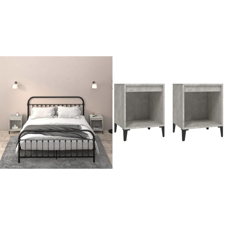 Noptiere, 2 buc., gri beton, 40x35x50 cm