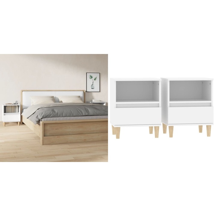 Noptiere, 2 buc., alb, 40x35x50 cm