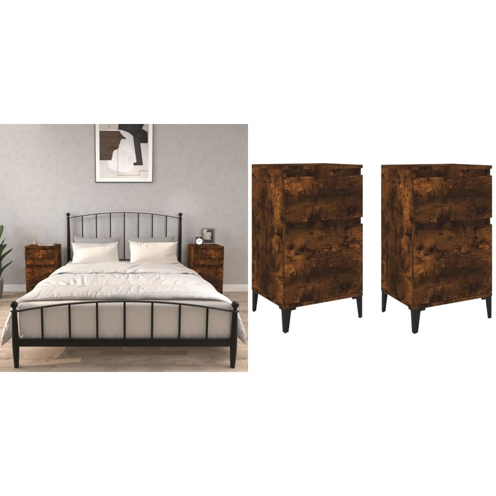 Noptiere, 2 buc., stejar afumat, 40x35x70 cm