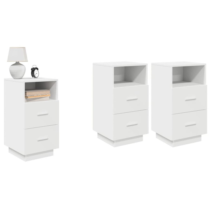 Noptiera cu 2 sertare alb 36x36x68 cm